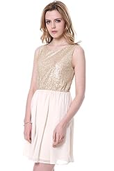 Sequined Flared-Skirt Tank Chiffon  Dress