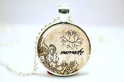 Pretty Lee 2015 Fashion Om Necklace Namaste Yoga Jewelry Lotus Zen Pendant Glass Cabochon Necklace 2933 Christmas gift
