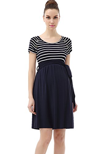 Momo Maternity Button Detail Nautical Style Dress - M