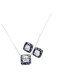 Nickel Free Sterling Silver Pendant & Earring Sets Square Leopard Print With CZ Center Stone Set