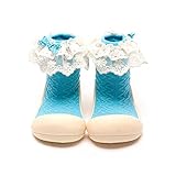 Attipas アティパス ベビーシューズ コサージュ アーガイル ボーダー トレーニングシューズ 女の子 男の子 子ども こども ファーストシューズ レース ジュニア｜XL レディースカイ
