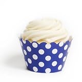 Dress My Cupcake Royal Blue Polka Dots Cupcake Wrappers, Set of 12 - Birthday Cup Cake Decorations