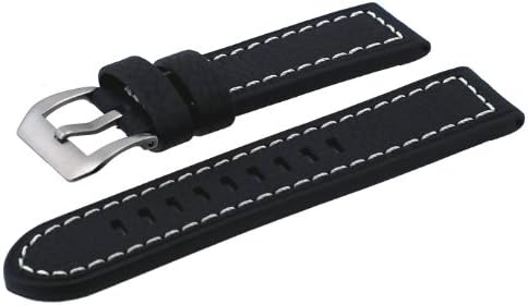 Italian Design Panerai Style 24mm Thick Black Genuine Leather Replacement Band Strap With Heavy Stainless Steel Buckle