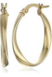 14k Yellow Gold Twisted Oval Hoop Earrings