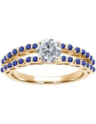 1.32 Ct Round H/I Diamond Blue Sapphire 925 Yellow Gold Plated Silver Ring