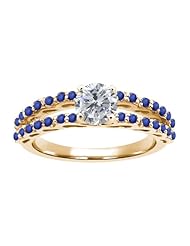 1.32 Ct Round H/I Diamond Blue Sapphire 18K Yellow Gold Ring