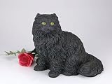 Longhair Black Cat Cremation Pet Urn for secure installation of your beloved pet's ashes indoors or outdoors