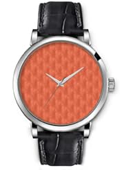SPRAWL Aanalog Fashion Series Silver Ladies Watches of Genuine Black Leather Strap,Unique Wrist Watch for Women Girls Designed with Orange Blurred Background