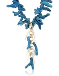 Devon Leigh Blue Coral and White Pearl Y-Style Necklace, 19.5"