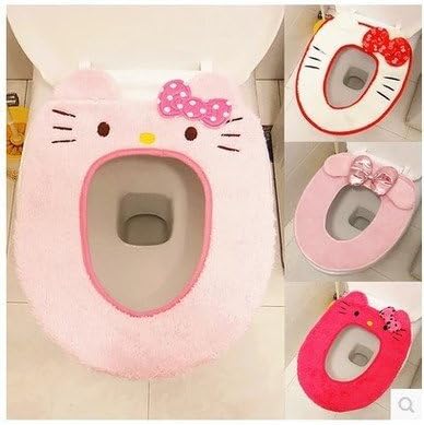 High Palm Cute Hello Kitty Bathroom Warmer Washable plush Toilet Seat Cover Pads-red rose