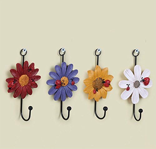 4-Pack Decorative Resin Art Flower Iron Key / Hat / Cloth / Towel Hooks Wall Hanger Wall Garden Yard Home
