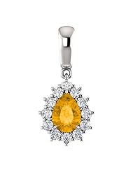 Platinum 7.00x5.00mm Pear Cut Citrine and Diamond Pendant -- LIFETIME WARRANTY