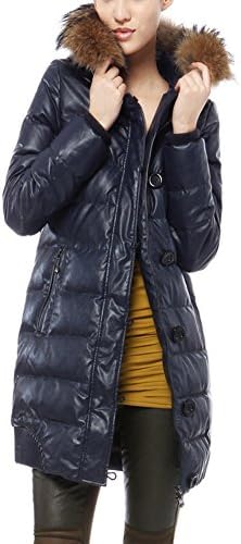 Yaloo Winter Zipper Padded Slim Warm Long Hooded Down Jacket Women Blue