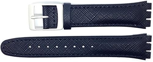 New 17mm (20mm) Sized Genuine Leather Strap Compatible for Swatch® Watch - Crosshatch Black - 400AA20