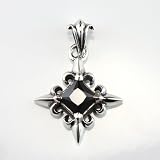 Black Cubic Zirconia 4 Corner Fleur De Lis Silver Pendant
