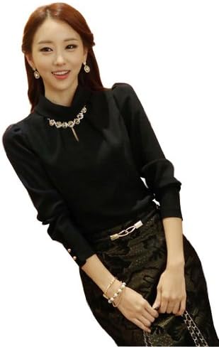 Somo Lite Women's Chiffon Patchwork Tops Long Puff Sleeve Blouse Office Shirt