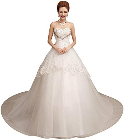 Oailiya Women's Lace Tulle Wedding Dress Bridal Gown Size 10 Ivory