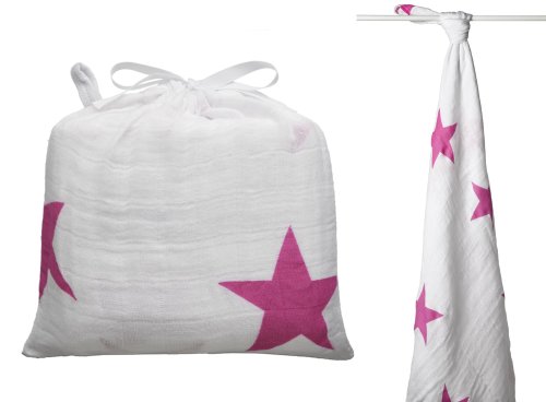 Imagen principal de aden + anais 9008F - Muselina individual con estrella, 100% algodón, color blanco y rosa