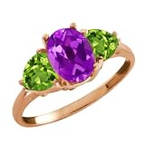 2.06 Ct Oval Purple Amethyst and Peridot Gold Plated Sterling Silver Ring