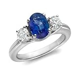 Natural Sapphire and Diamond Ring in Platinum 3 Stone Ring (G, SI1-SI2, 2.00 cttw), 8x6mm, Certificate of Authenticity