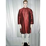 Birthday Gift Falu Red Art Silk Embroidered Kurta Pajama Xxl Chest 48 Inches