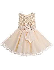 Toddler Sleeveless  Mesh Beaded Cotton/Polyester Wedding Party Dress  With a Bow(s) and a Sash 