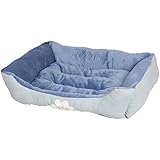 HappyCare Textiles Reversible Rectangle Pet Bed with Dog Paw Printing, Blue