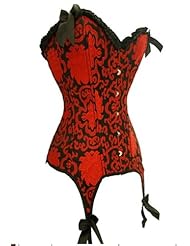 Angel&Me Sexy X-Large Size Black and Red Spandex damask brocade floral Gothic Matching Thong/G-string Corset Bustiers SHDI2006hong-X-Large