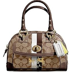 Coach Heritage Stripe Signature Small Satchel Bag Tote 13197 Brown