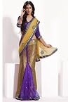 Sarees - Beige and Light Purple Faux Chiffon Lehenga Style Saree with Blouse