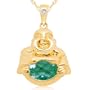 10k Yellow Gold Created Emerald Buddha Birthstone Pendant, 18"