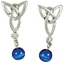 Trinity Knot Dangle Blue Bead Design Post Earrings