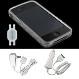 Clear Circle Design TPU Silicone Crystal Skin Case + Wall Charger + Car Charger for Apple iPhone 4 4th Generation with Shoe Silicone Pouch for Nike+ iPod Sensor, AT&T