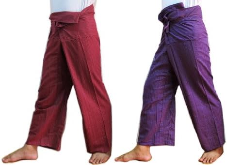 Best Seller "THAISMILE" (DOUBLE) 2 x Striped Thai Fisherman Wrap Pants Trousers