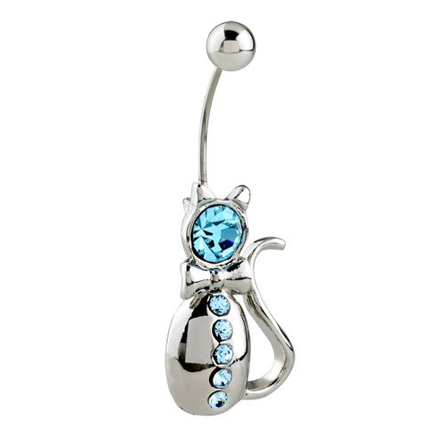 Cat December Birthstone Button Navel Body Jewelry Animal Dangle Belly Ring