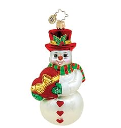 Christopher Radko Glass Heart For A Cure Snowman Christmas Ornament #1015690