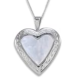 Sterling Silver Mother of Pearl Heart Locket on 18 Inch Box Chain