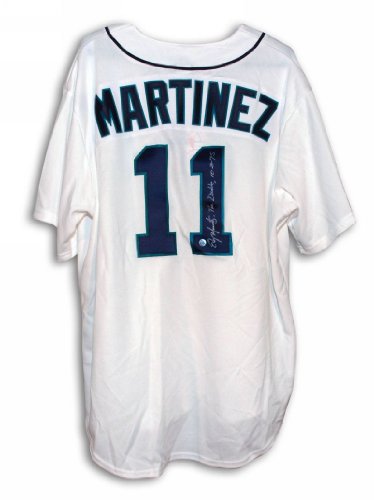 Autographed Edgar Martinez Seattle Mariners White Majestic Throwback Jersey Inscribed The Double 10-8-95