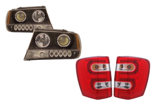 99-04 Jeep Grand Cherokee Black LED Halo Projector 