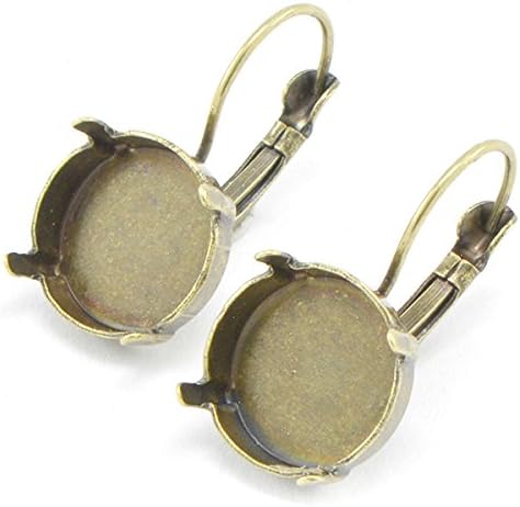 5 Pairs 14mm Rivoli empty stone setting Leverback Earring base for SW crystals - Antique Silver