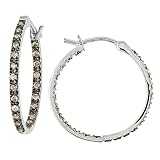 10k White Gold Brown Diamond w/ Black Rhodium Inside-Out Hoop Earrings