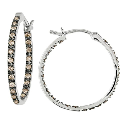 10k White Gold Brown Diamond w/ Black Rhodium Inside-Out Hoop Earrings