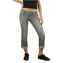 Womens American Eagle Outfitters denim capri pants. Vintage American Eagle wash capris with an one of a kind unique hand done abrasion and distress effects. Folded cuff, iconic back pocket stitch design with leather badge on waist band and zip flies. Very high quality authentic jeans for various casual occasions.