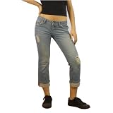 Womens American Eagle Outfitters denim capri pants. Vintage American Eagle wash capris with an one of a kind unique hand done abrasion and distress effects. Folded cuff, iconic back pocket stitch design with leather badge on waist band and zip flies. Very high quality authentic jeans for various casual occasions.