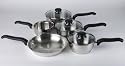 Ready Steady Cook Classic 5 Piece Stainless Steel Cookware Set, 14cm Milkpan, 16cm, 18cm, 20cm Saucepans with glass Lids and 24cm Frypan