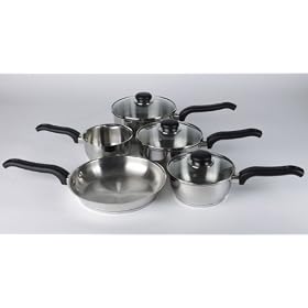 Ready Steady Cook Classic 5 Piece Stainless Steel Cookware Set, 14cm Milkpan, 16cm, 18cm, 20cm Saucepans with glass Lids and 24cm Frypan