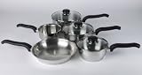 Ready Steady Cook Classic 5 Piece Stainless Steel Cookware Set, 14cm Milkpan, 16cm, 18cm, 20cm Saucepans with glass Lids and 24cm Frypan