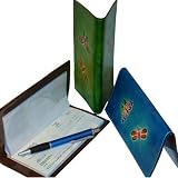 Real Leather Check Book Cover,Butterfly and Dargonfly Patterns Embossed on Both Side with different color(s).