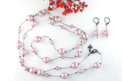 Swarovski Pearl & Swarovski Crystal Necklace, 45" Length - Powder Rose / Pink (Coco)
