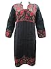 Indian Fashion Kurti Tunics Black Floral Print Long Kurta Caftan Small